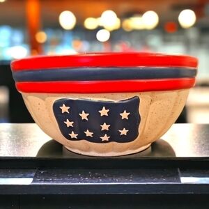 DEBCO Hand Painted Patriotic American Flag Nesting Bowl Set 3 Vintage RARE